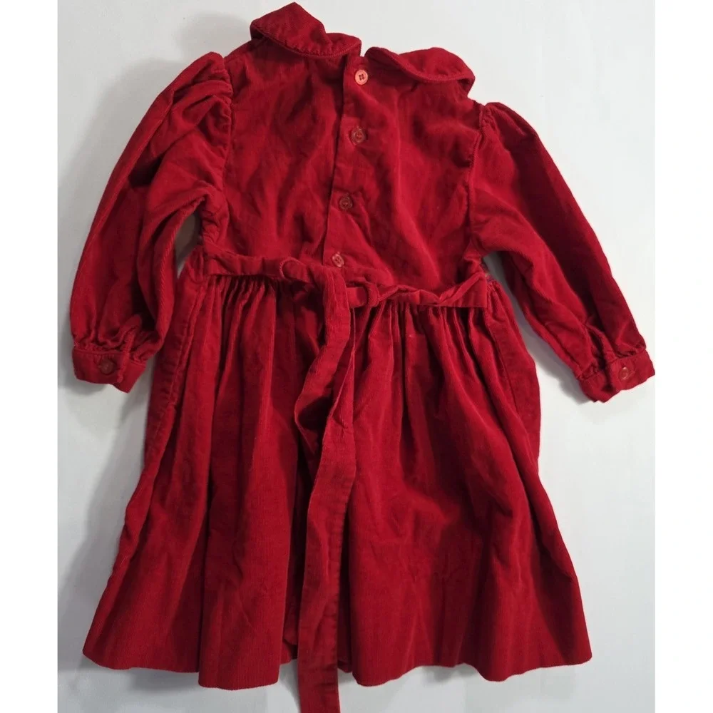Vintage Just Friends Baby Girl Red Corduroy Dress Smocked Collar 2T Holiday